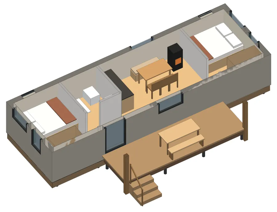 HT-03 Bedstee: cutaway from the CAD: every room from above