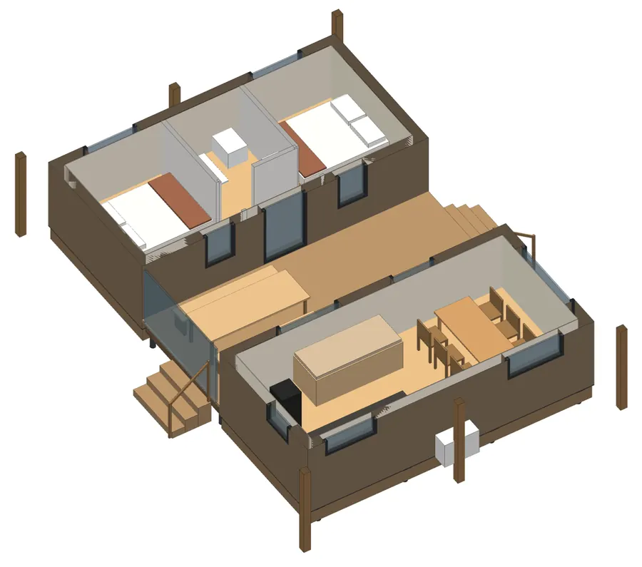 HT-06 Tweeling: cutaway from the CAD: every room from above